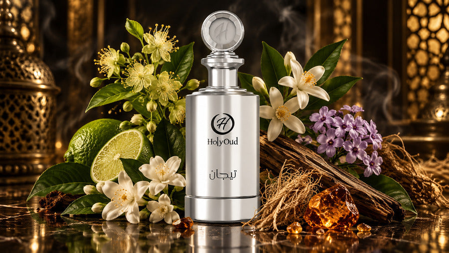 Holy Oud Tijan EDP Unisex 100ML with lime blossom, jasmine, orange blossom, heliotrope and vetiver
